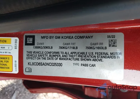 2022 Chevrolet Spark Fwd 1Lt Automatic из США, поврежденный, VIN KL8CD6SA0NC025330